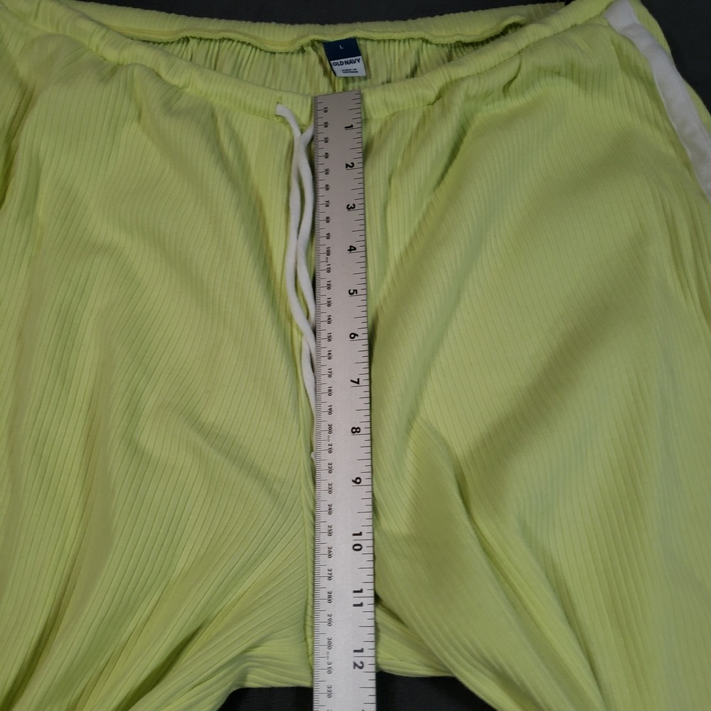 Old Navy Slouchy Barrel Pants Womens L Yellow Lime Ribbed Side Stripe Lounge - Picture 8 of 10